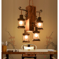 China wholesale rustic hanging pendant lamp iron and wood ceiling lamp